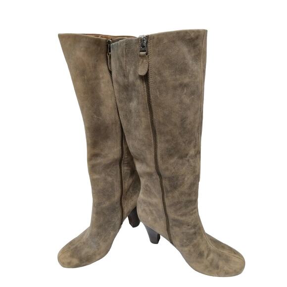 Fossil Womens US 8 EU 38 Brown Leather Distressed Look Knee Zip High Boots Boho - Picture 1 of 10
